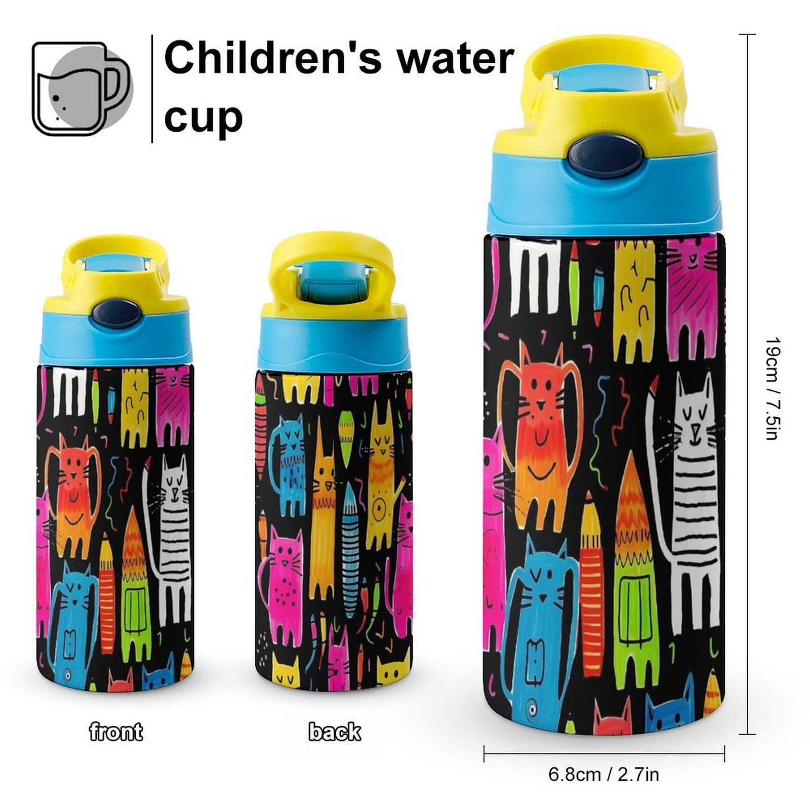 Colourful Cats - Little Kids Water Bottle Little Kids Water Bottle animal Printed Offshore