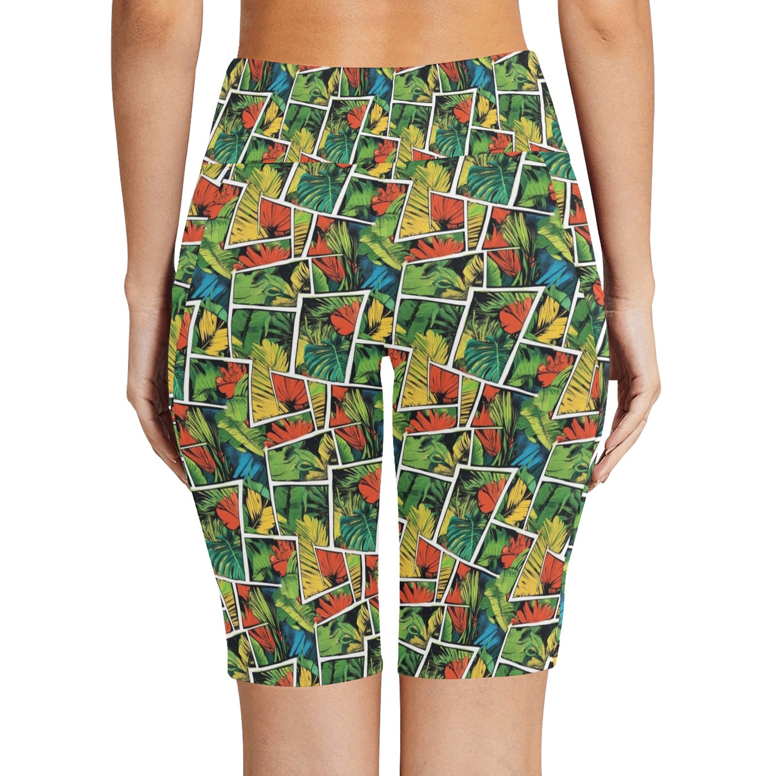Tropical Comic Book Style Women's Bike Shorts With Side Pockets