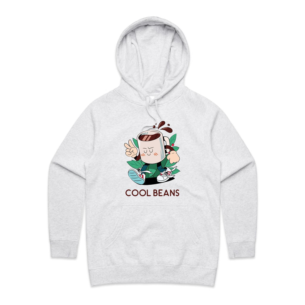 Cool Beans, Coffee - Womens Hoodie White Marle Womens Hoodie Coffee Printed In Australia