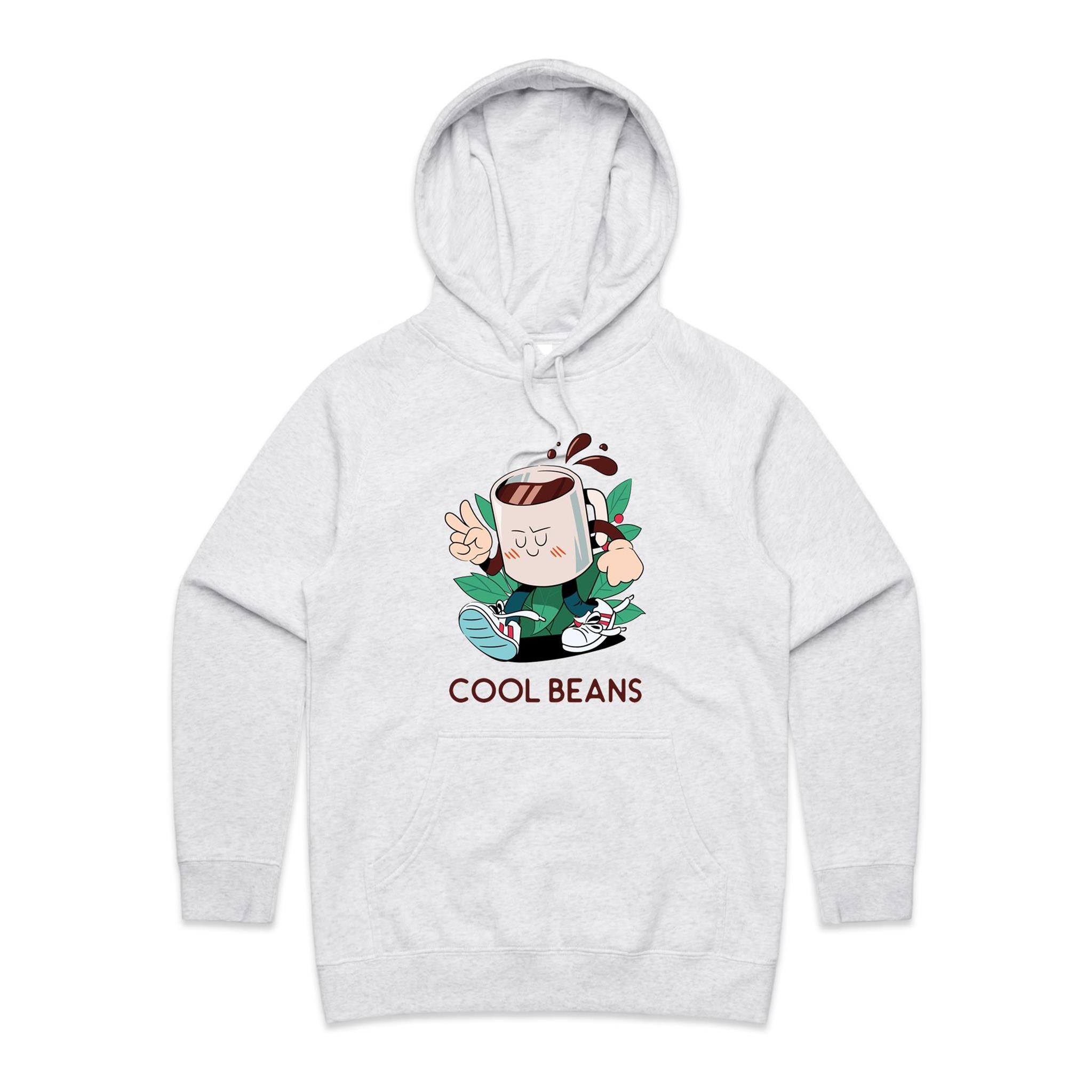 Cool Beans, Coffee - Womens Hoodie White Marle Womens Hoodie Coffee Printed In Australia