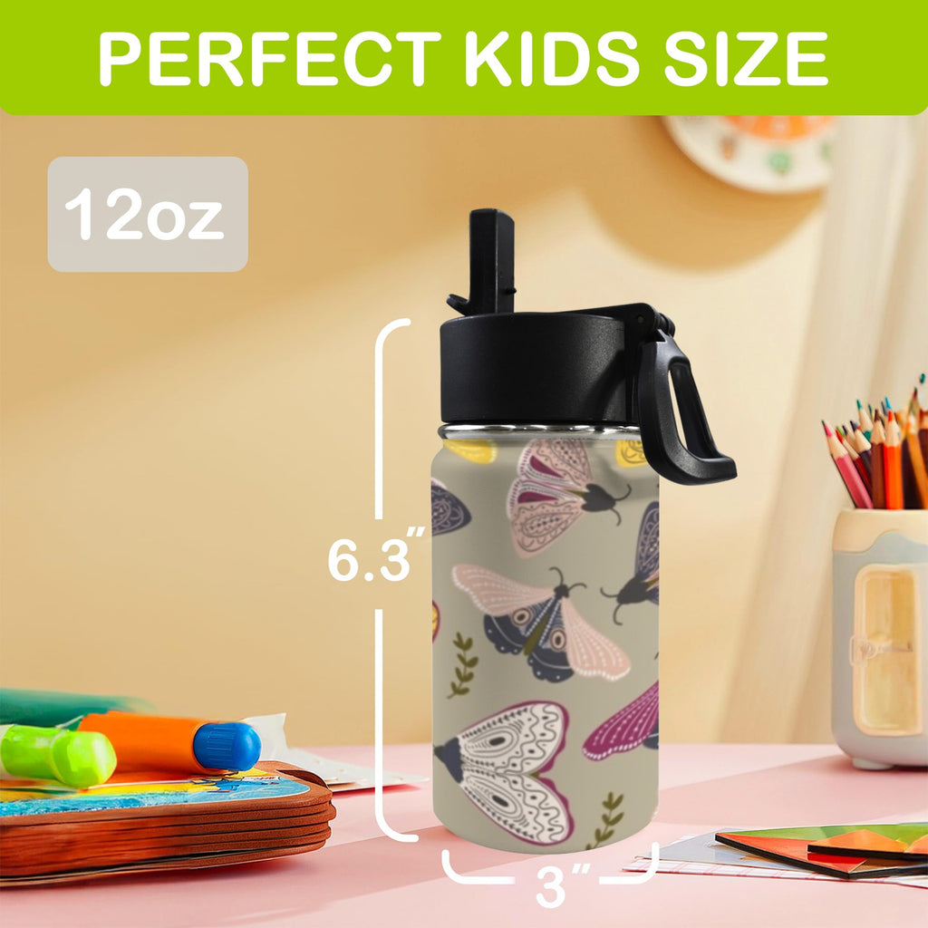 Pretty Moths 12oz Kids Water Bottle with Straw Lid