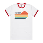 Retro Sunset - Staple Ringer Tee White Red Ringer T-Shirt Printed In Australia Retro