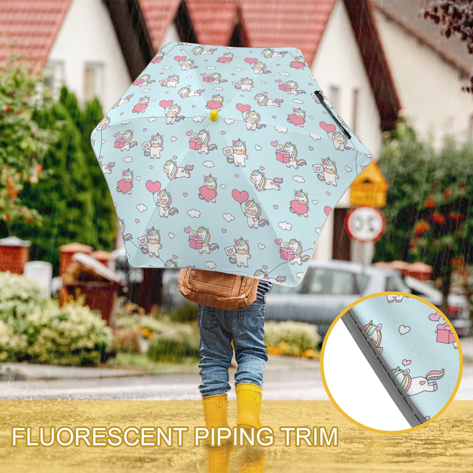 Rainbow Unicorn Kids Safe Round Corner Umbrella