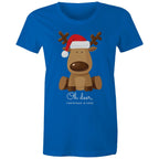 Oh Deer, Christmas Is Here, Reindeer - Womens T-shirt Bright Royal Womens Christmas T-shirt Christmas Printed In Australia