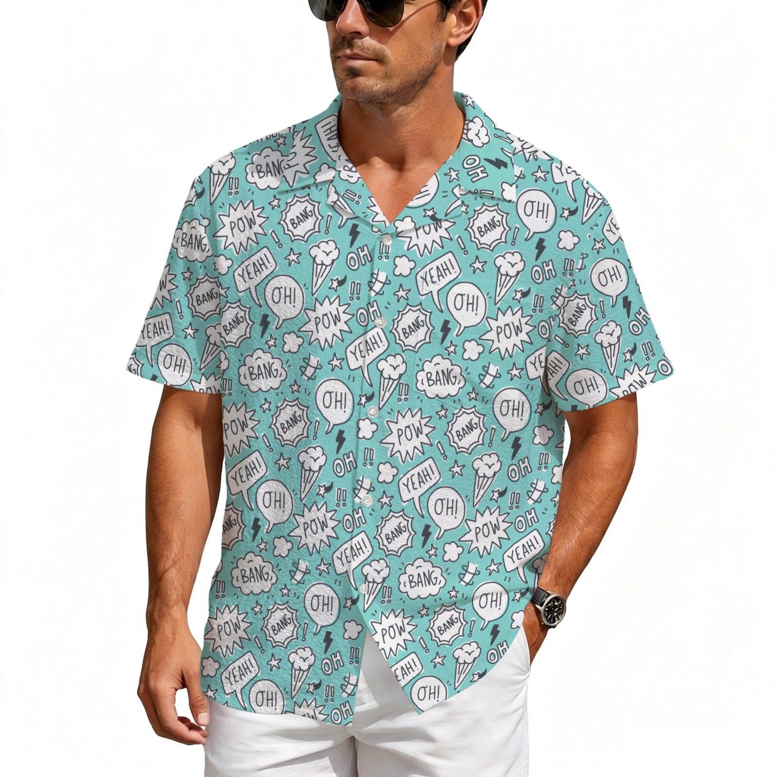Comic Book Speech Bubbles Men's Crinkle Hawaiian Shirt