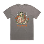 Stay Weird, Guitar Playing Frog On A Snail AS Colour Heavy Faded Tee Unisex Faded grey Heavy Faded T-shirt animal Music Printed In Australia