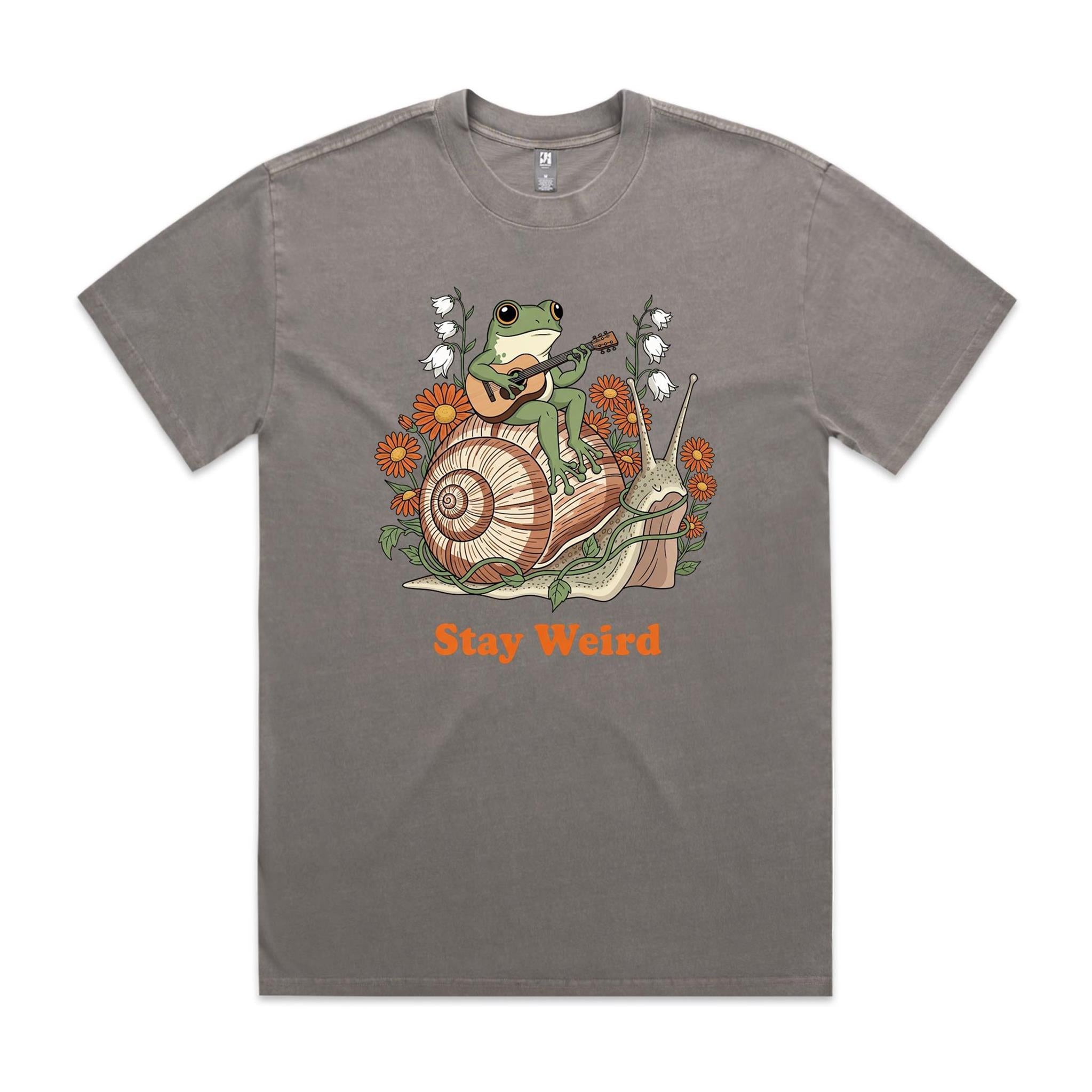 Stay Weird, Guitar Playing Frog On A Snail - AS Colour Heavy Faded Tee