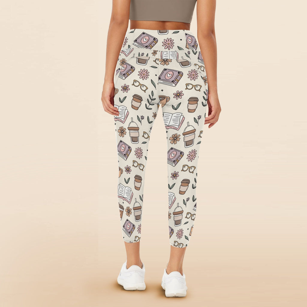 Books And Coffee - Women's High Waist Pockets Yoga Leggings