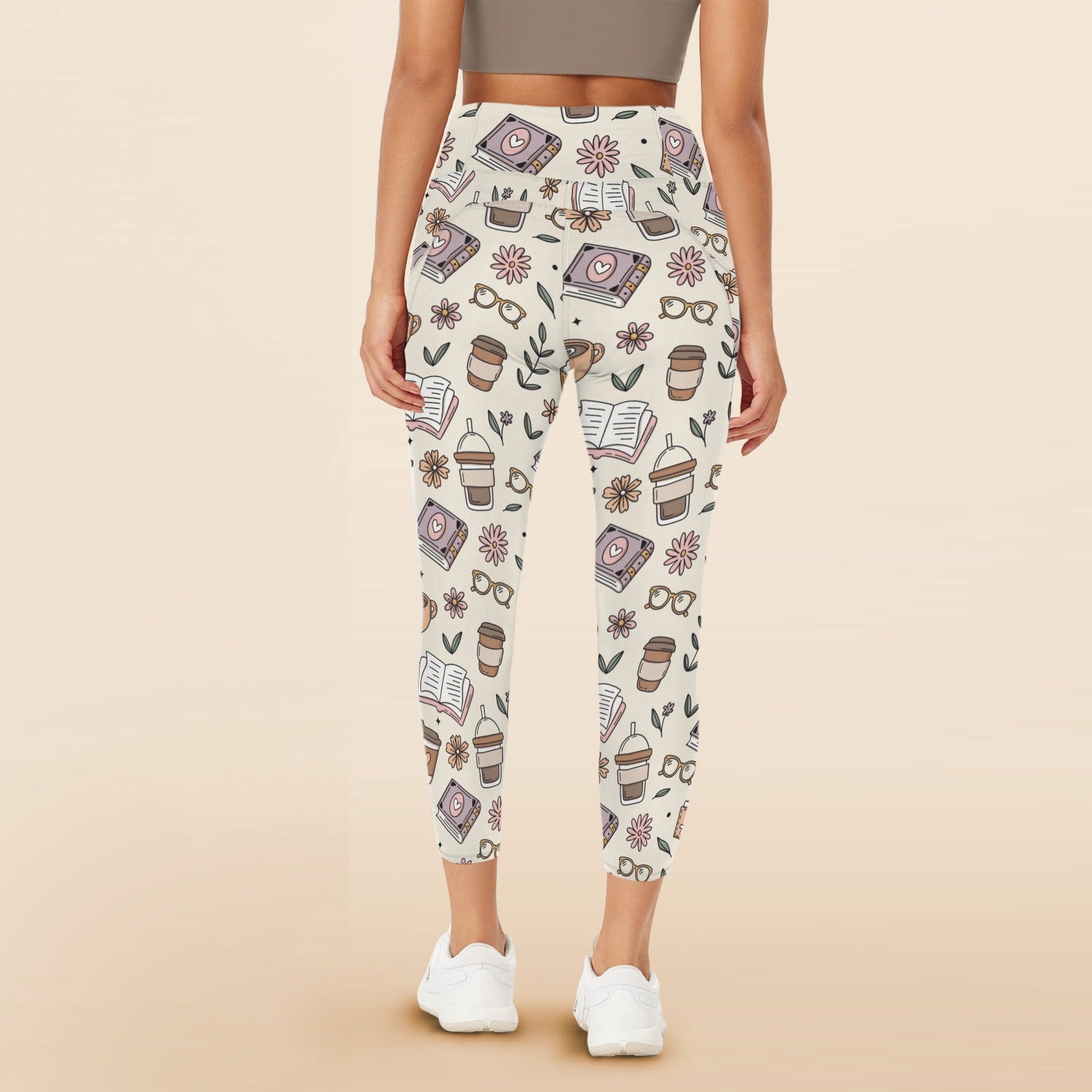 Books And Coffee - Women's High Waist Pockets Yoga Leggings