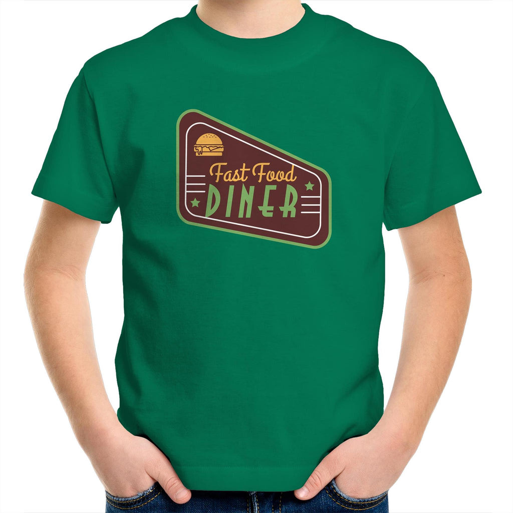 Fast Food Diner Sign - Kids Youth T-Shirt Kelly Green Kids Youth T-shirt Food Printed In Australia Retro