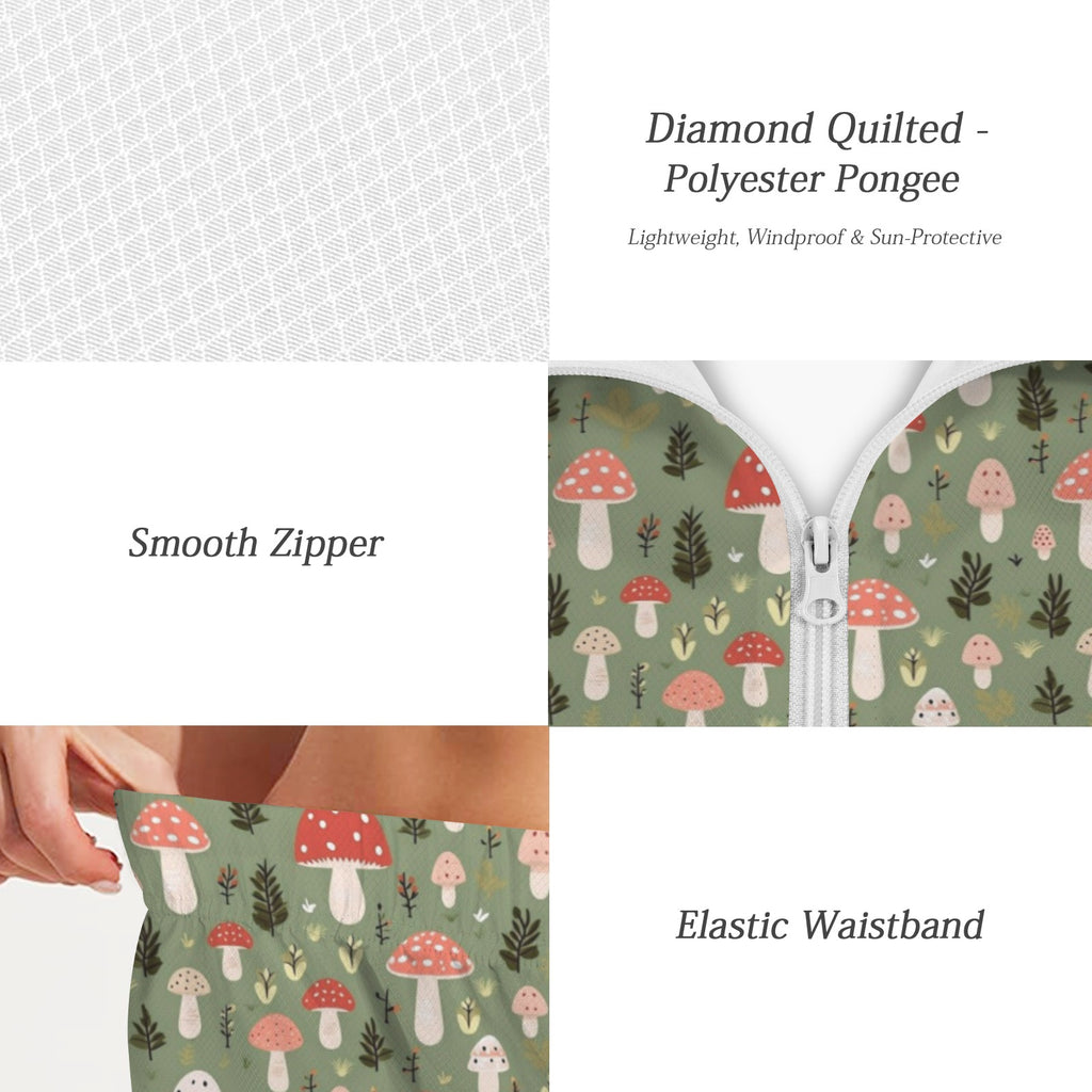Mushroom Garden Women's Windbreaker Short Set Women's Windbreaker Short Set Plants Printed Offshore