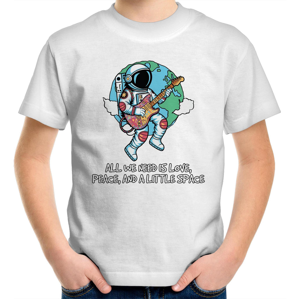 Astronaut, All We Need Is Love, Peace And A Little Space - Kids Youth T-Shirt White Kids Youth T-shirt Music Printed In Australia Space