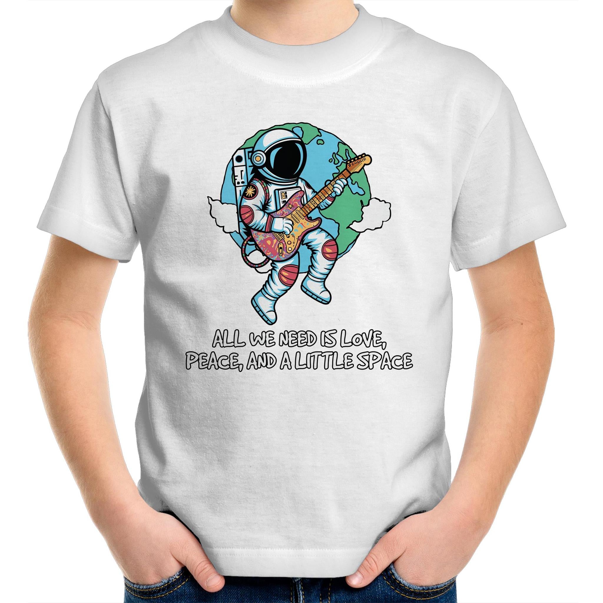 Astronaut, All We Need Is Love, Peace And A Little Space - Kids Youth T-Shirt White Kids Youth T-shirt Music Printed In Australia Space