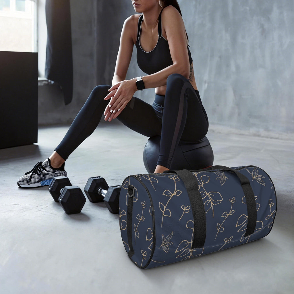 Gold Flowers On Navy Duffle Bag Duffle Bag Printed Offshore