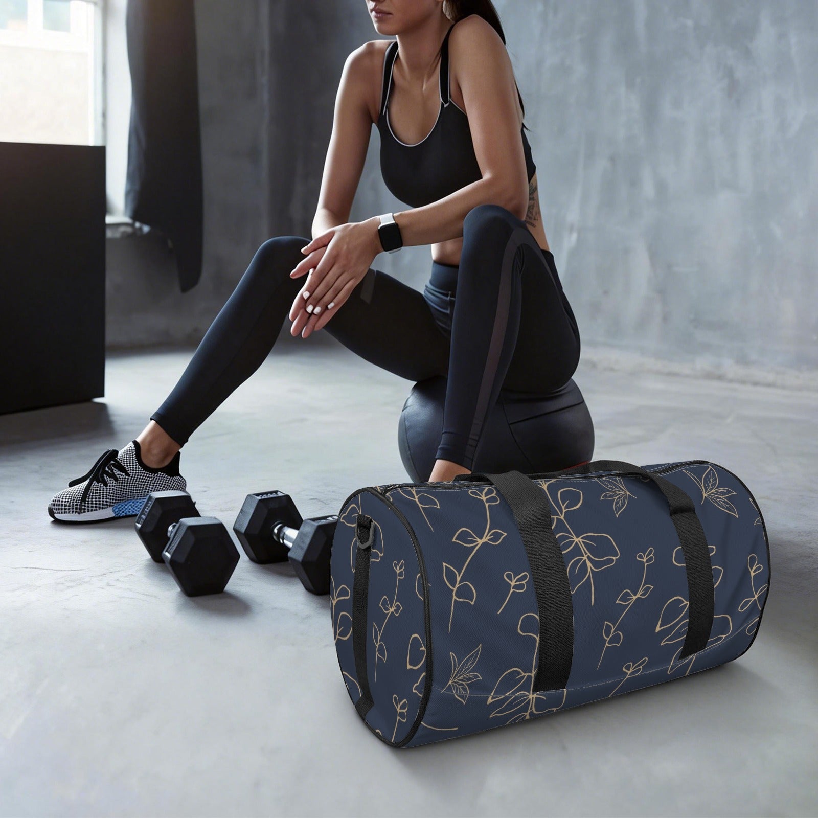 Gold Flowers On Navy Duffle Bag Duffle Bag Printed Offshore