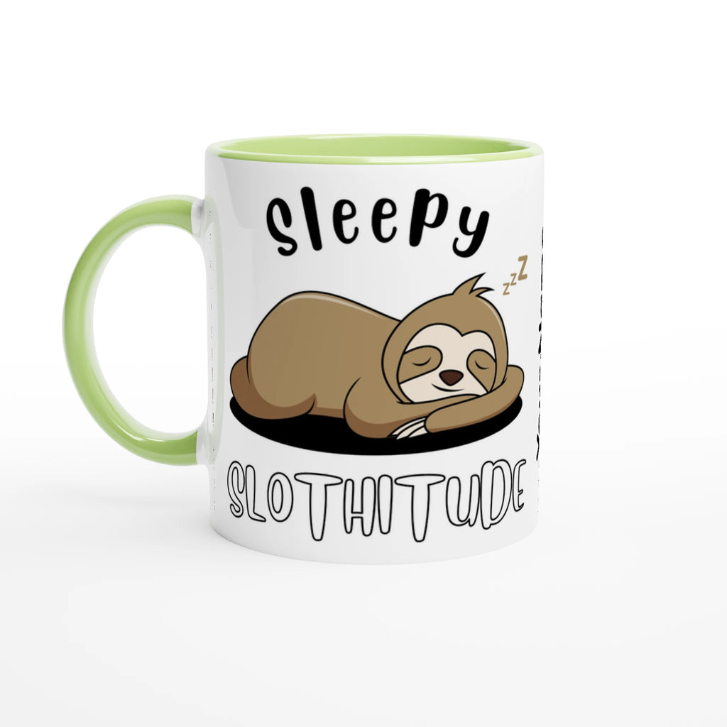 Personalise - Sloth, Sleepy Slothitude - White 11oz Ceramic Mug Ceramic Green Personalised Mug animal customise Globally Fulfilled personalise