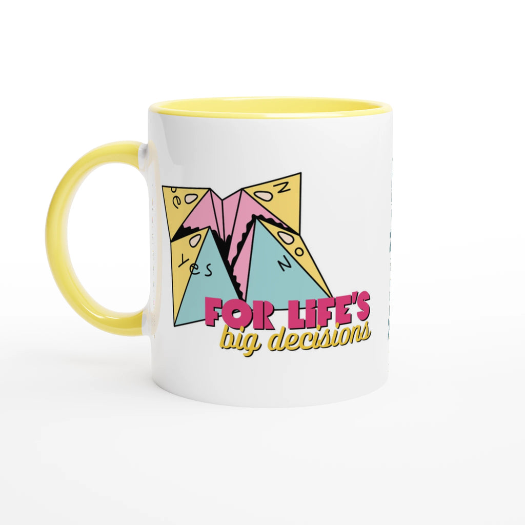 Personalised - For Life's Big Decisions - White 11oz Ceramic Mug with Colour Inside Ceramic Yellow Personalised 11oz Mug customise Games Globally Fulfilled personalise