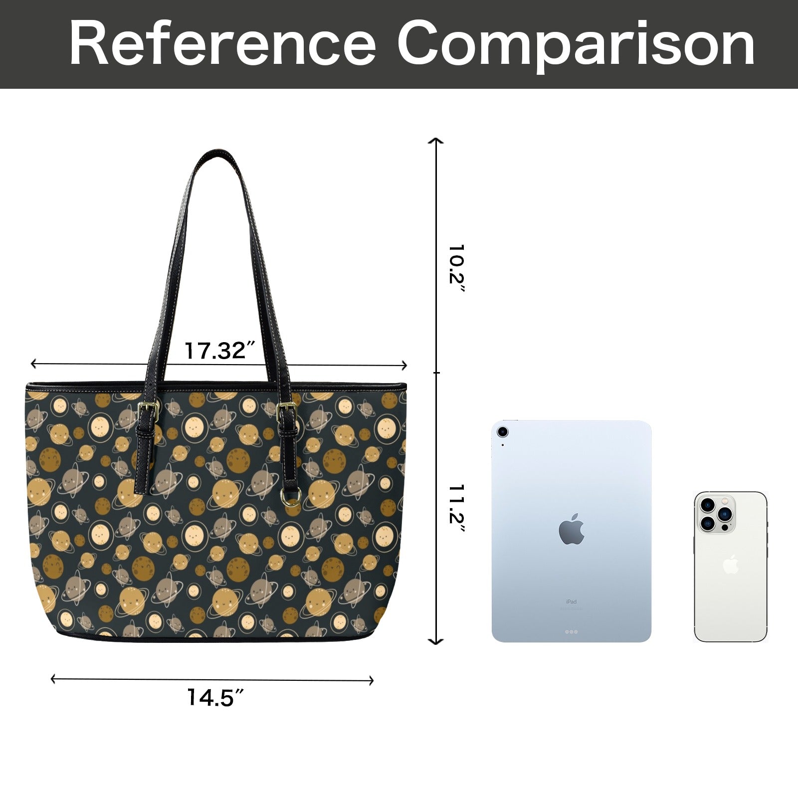 Planets PU Leather Tote Bag Large Leather Tote Bag-Large Printed Offshore Space