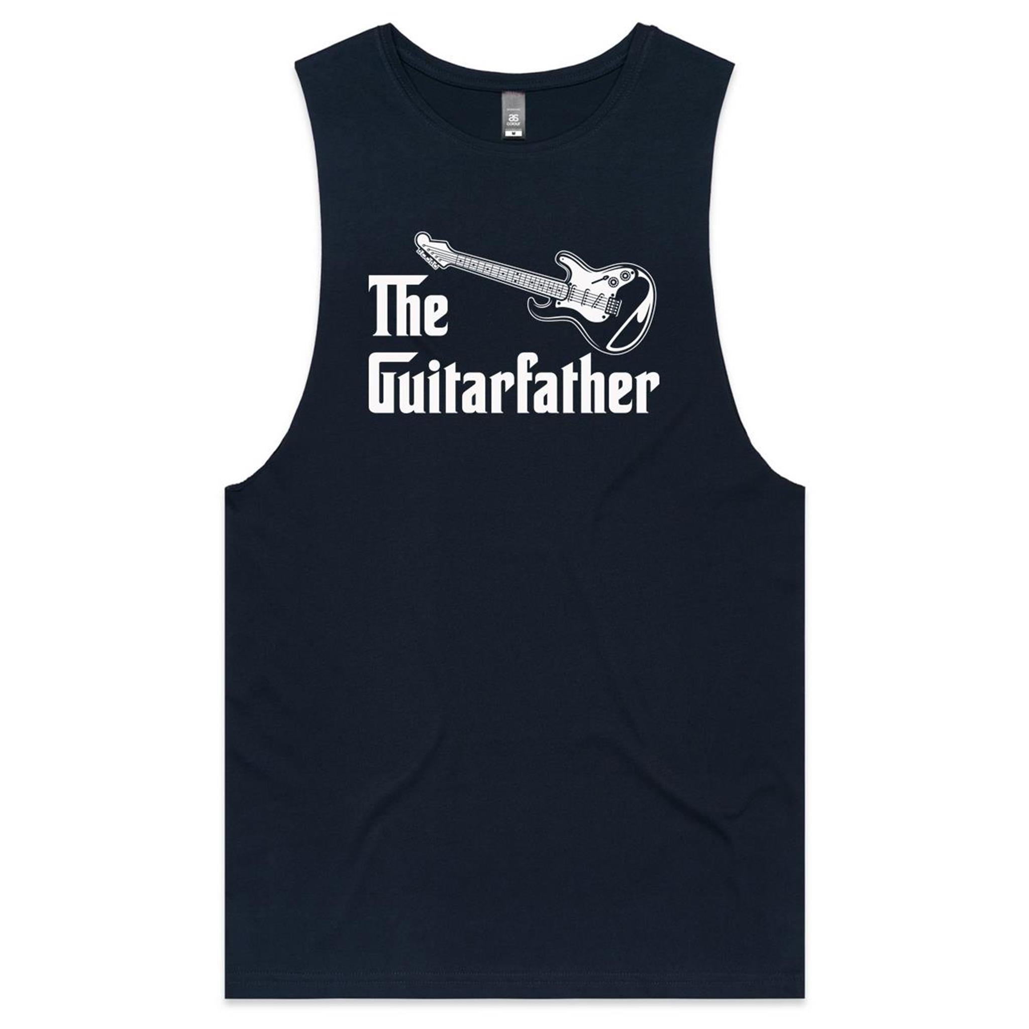 The Guitarfather - Mens Tank Top Tee Navy Drop Arm Tank Top Dad Music Printed In Australia