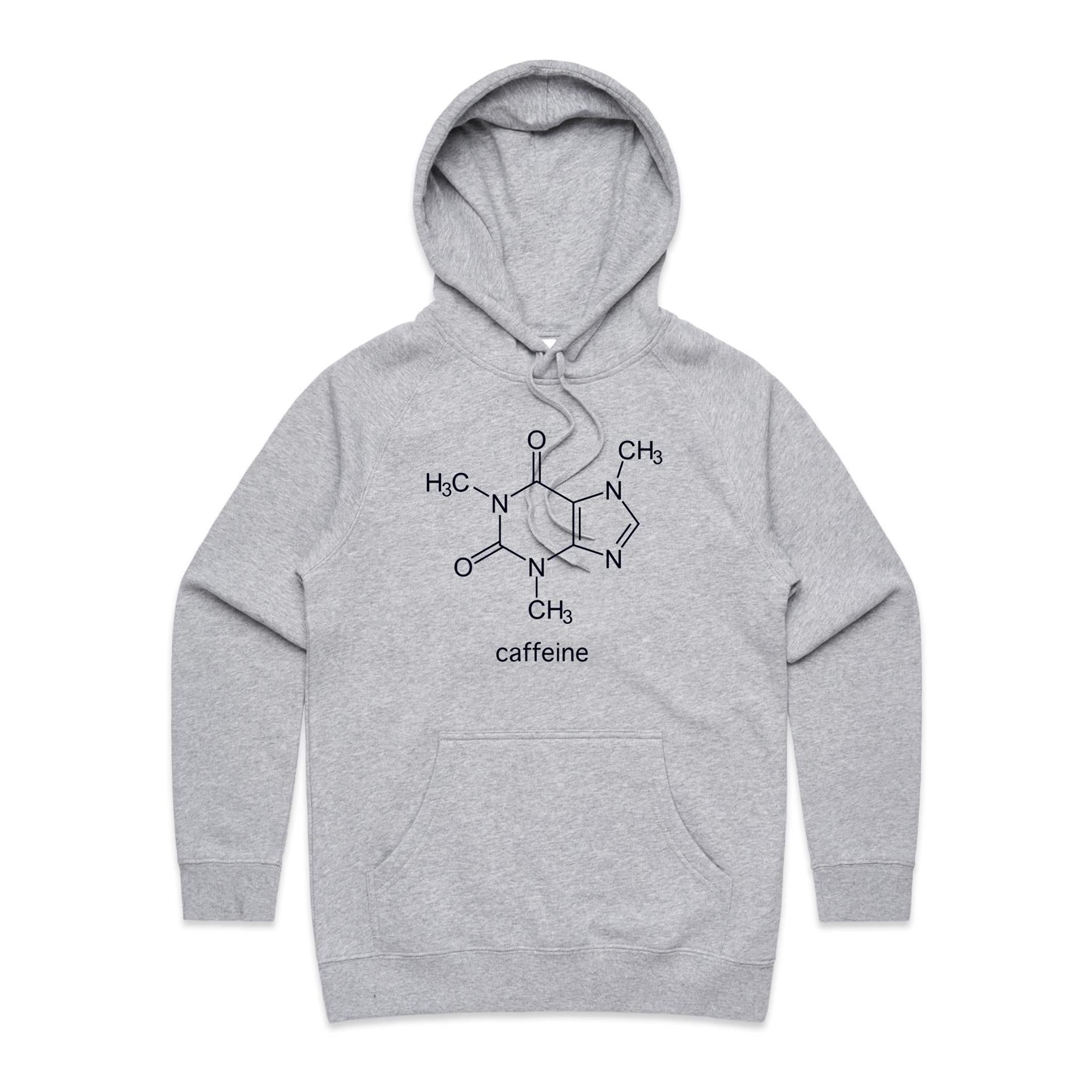 Caffeine Molecule - Womens Hoodie Grey Marle Womens Hoodie Coffee Printed In Australia