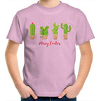 Merry Cactus, Christmas - Kids Youth T-Shirt Pink Kids Christmas T-shirt Christmas Printed In Australia