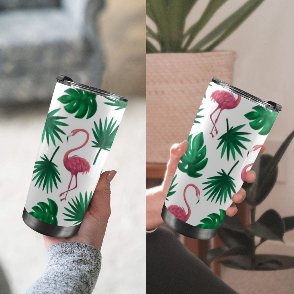 Flamingo Leaves - 20oz Mobile Tumbler with Lid (Black Lock)