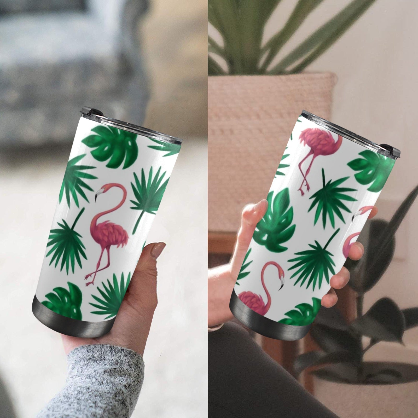 Flamingo Leaves - 20oz Mobile Tumbler with Lid (Black Lock)