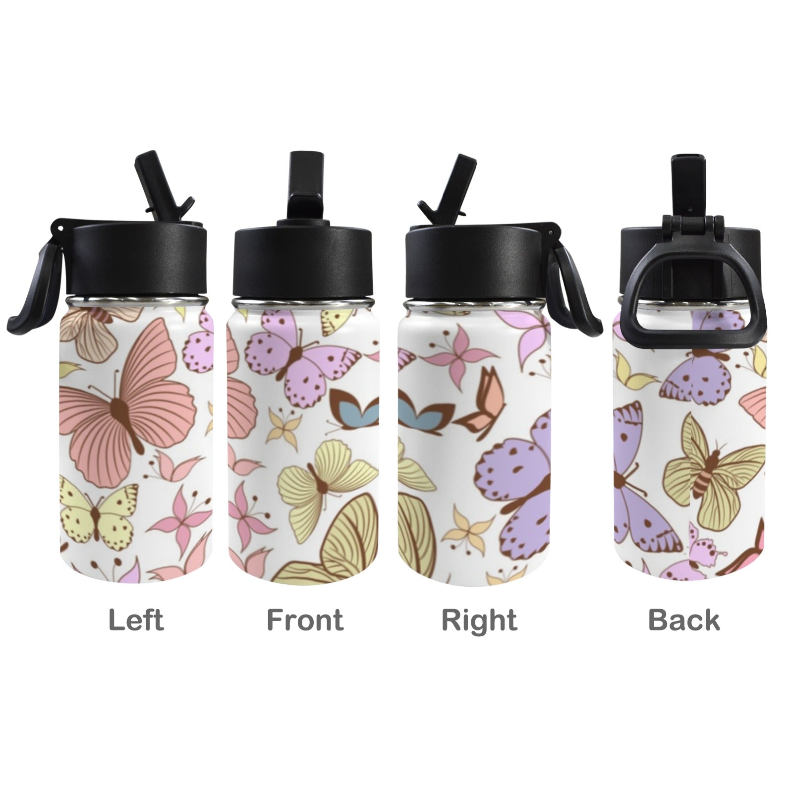 Cartoon Butterfly 12oz Kids Water Bottle with Straw Lid