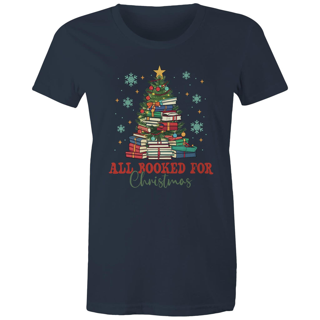 All Booked For Christmas - Womens T-shirt Navy Womens Christmas T-shirt Christmas Printed In Australia