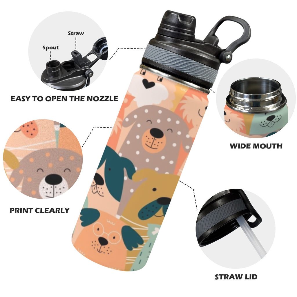 Lots Of Dogs - Insulated Water Bottle with Dual-Use Lid (18oz) Insulated Water Bottle with Dual-Use Lid (18oz) animal Printed Offshore