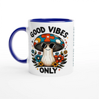 Personalised Good Vibes Only, Hippie Mushroom With Sunglasses 11oz Ceramic Mug Ceramic Blue Personalised 11oz Mug Globally Fulfilled Positivity