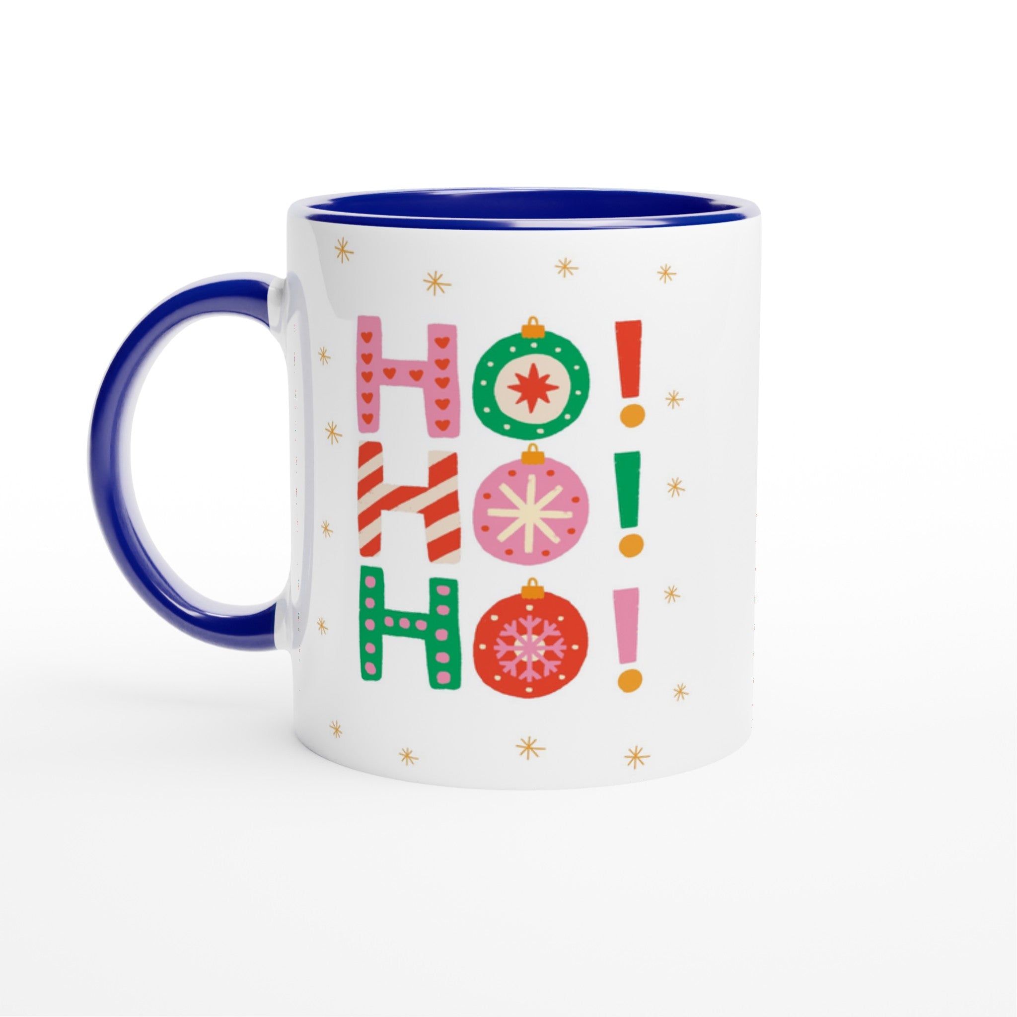 Christmas Ho Ho Ho - White 11oz Ceramic Mug with Colour Inside Ceramic Blue Christmas Colour Mug Christmas Globally Fulfilled