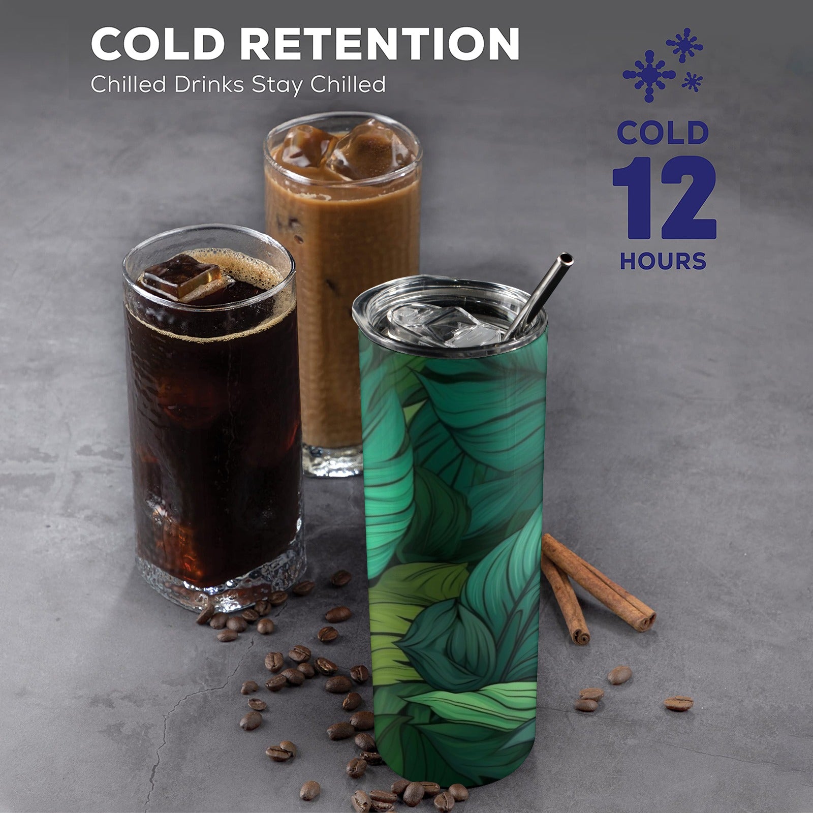 Tropical Leaves - 20oz Tall Skinny Tumbler with Lid and Straw