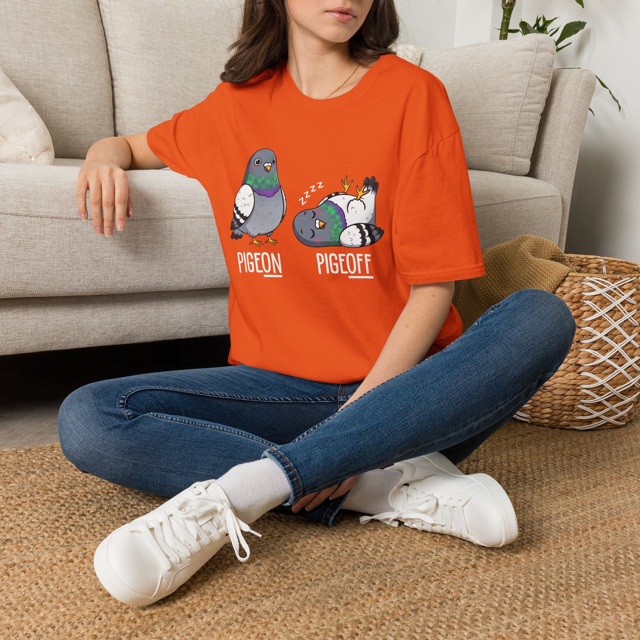 Pigeon vs Pigeoff Unisex T-Shirt Orange Unisex Adult T-shirt Birds Globally Fulfilled