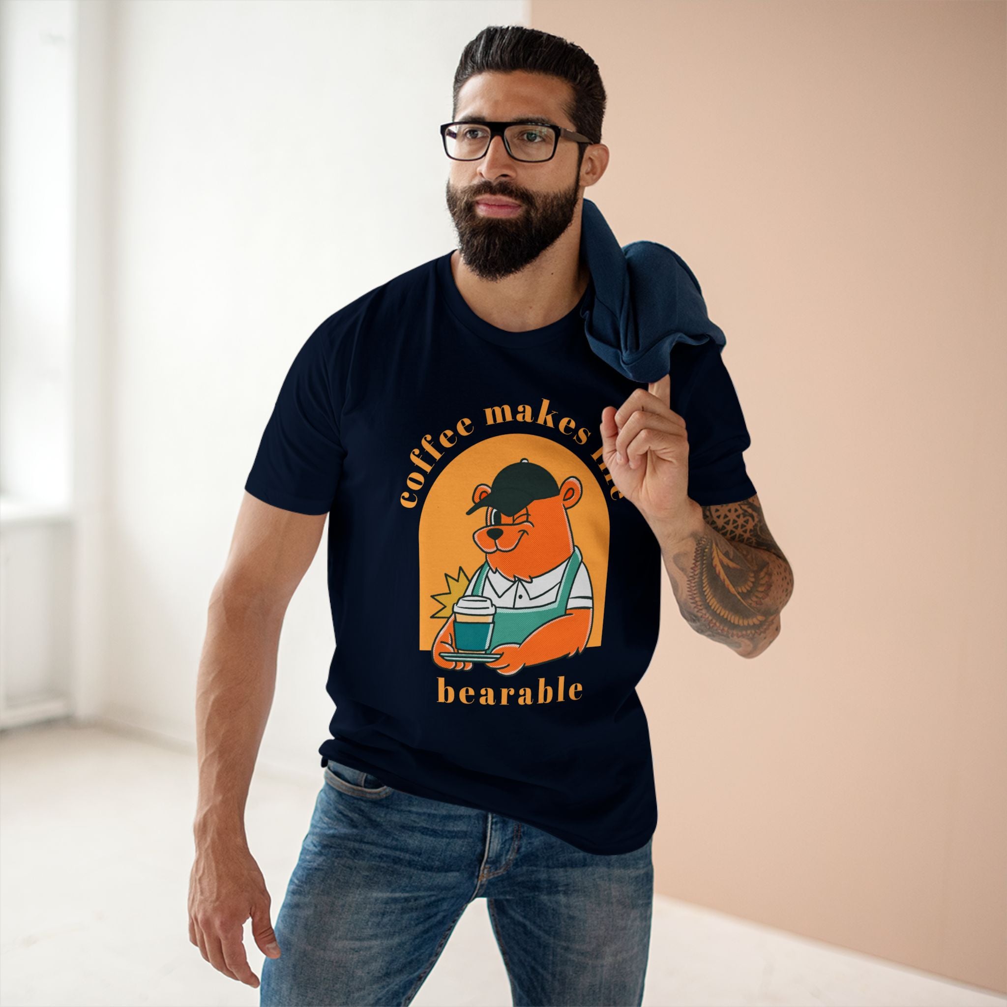 Coffee Makes Life Bearable - Men's Staple Tee Navy Mens Premium T-Shirt Animal Coffee Printed in AU and US
