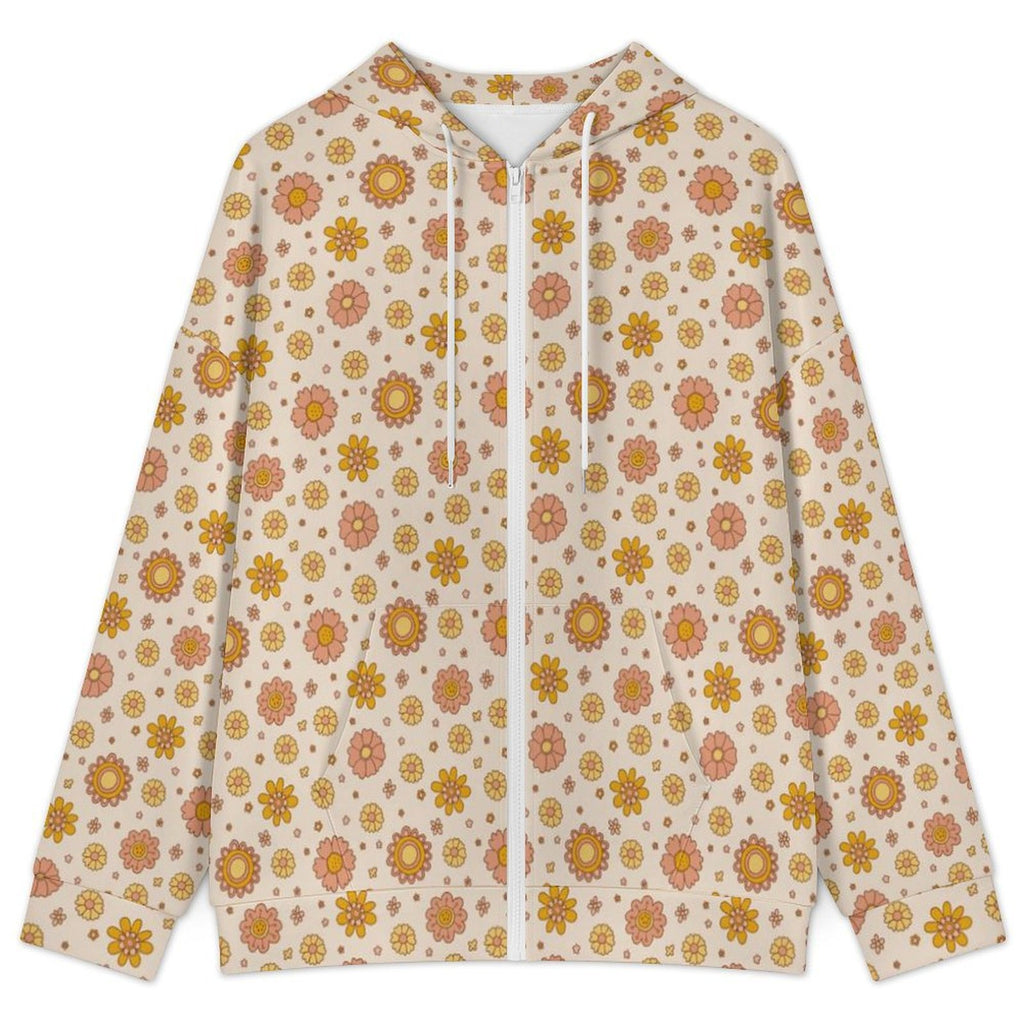 Orange Flowers Women's Full-Zip Hoodie