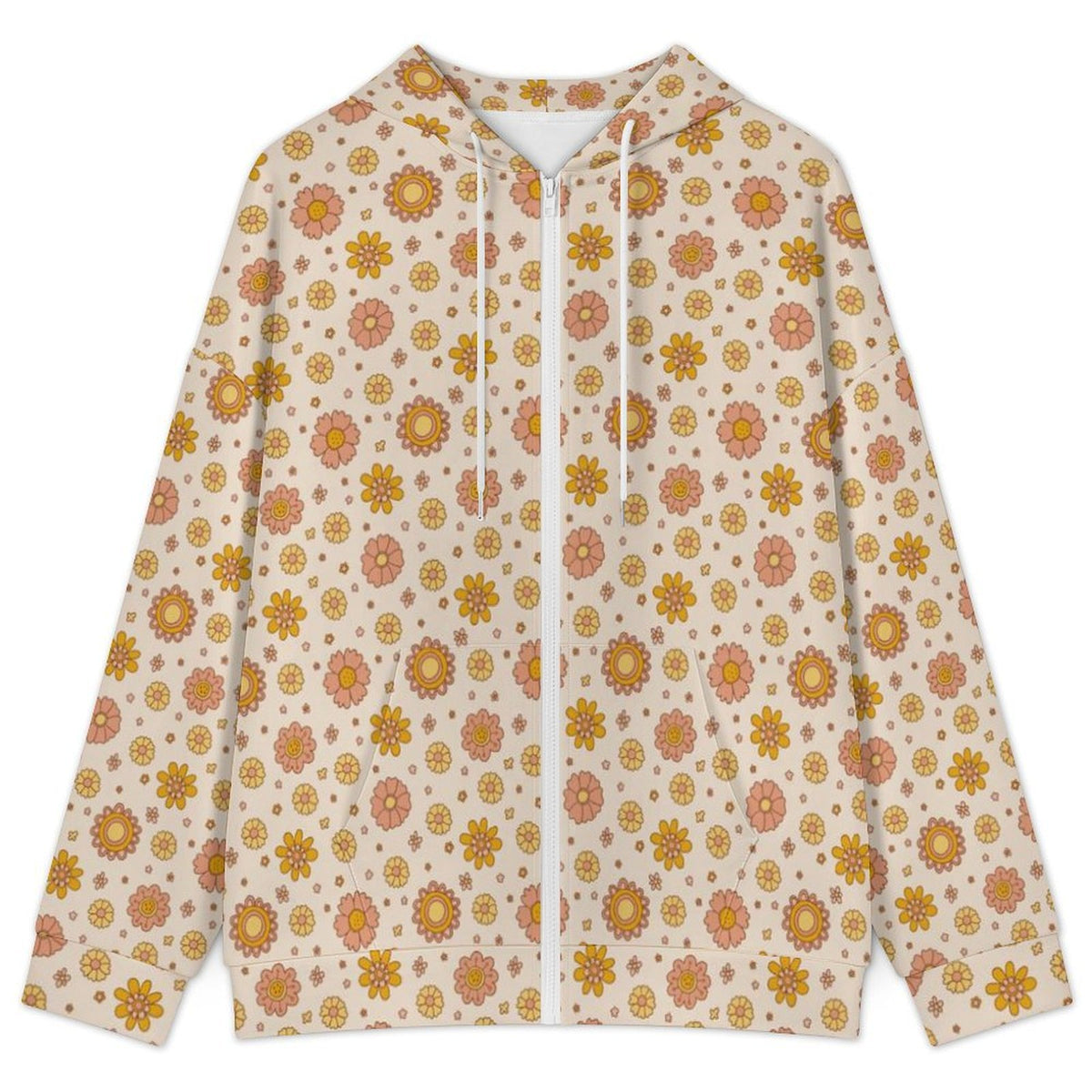 Orange Flowers Women's Full-Zip Hoodie