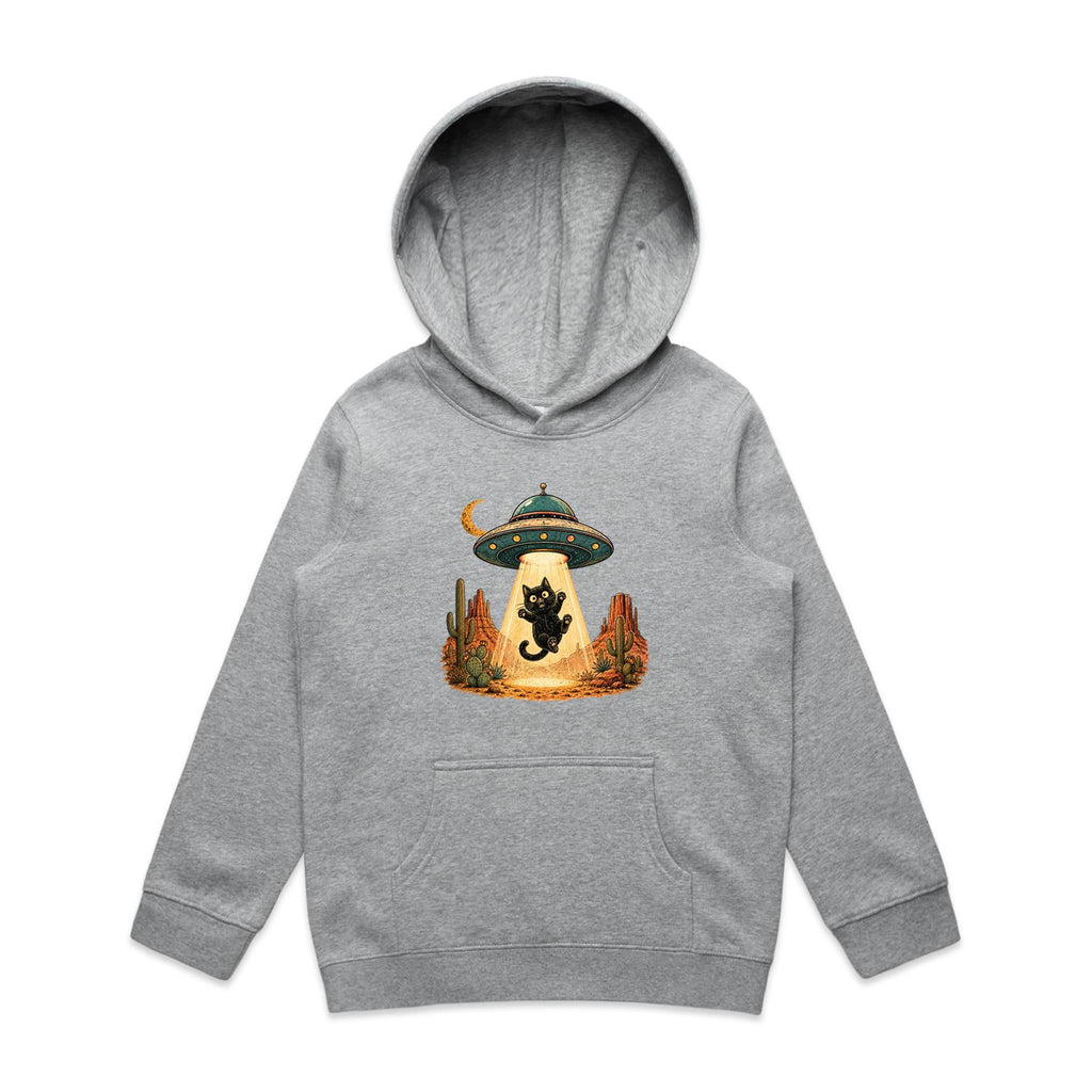 Black Cat Alien UFO Abduction Kids AS Colour Hoodie