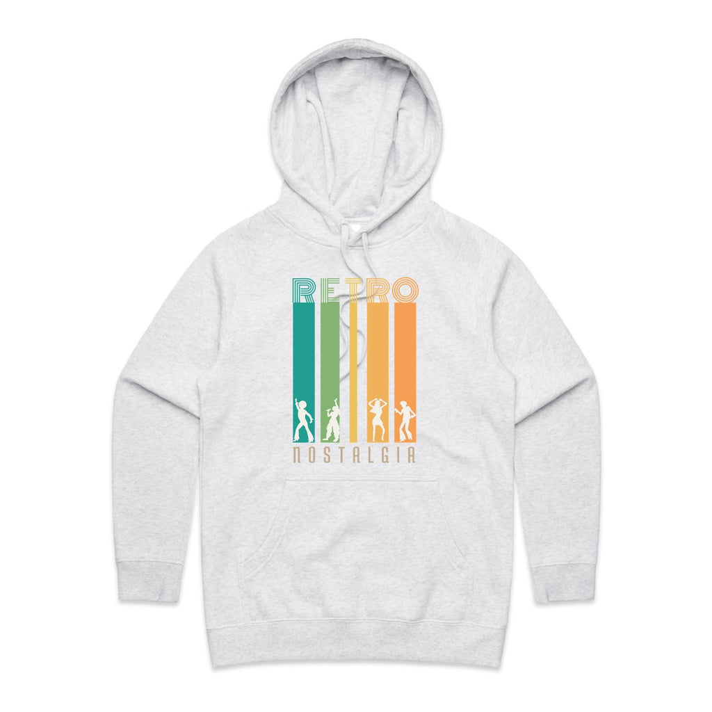 Retro Nostalgia - Womens Hoodie White Marle Womens Hoodie Printed In Australia Retro