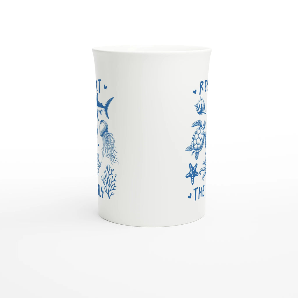 Respect The Locals, Sea Life - White 10oz Porcelain Slim Mug Porcelain Mug animal Globally Fulfilled Ocean