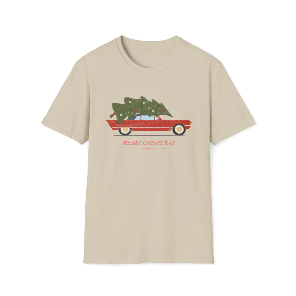 Retro Christmas Tree On Car - Unisex Softstyle T-Shirt
