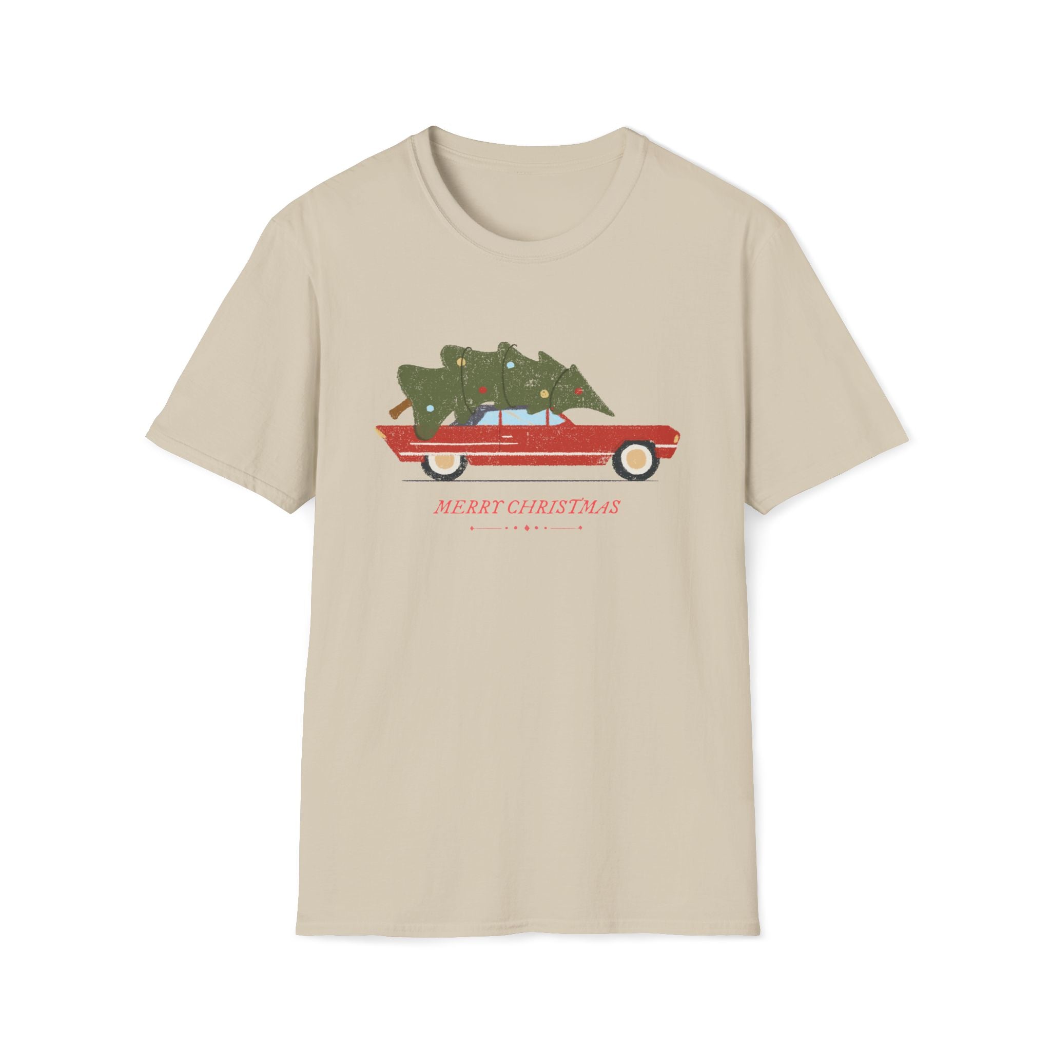 Retro Christmas Tree On Car - Unisex Softstyle T-Shirt