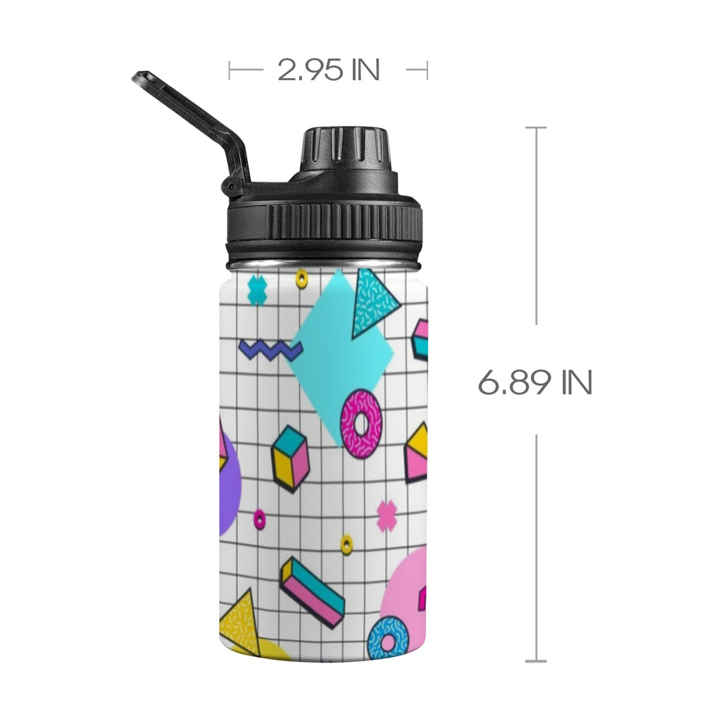 80's Grid - Kids Water Bottle with Chug Lid (12 oz)