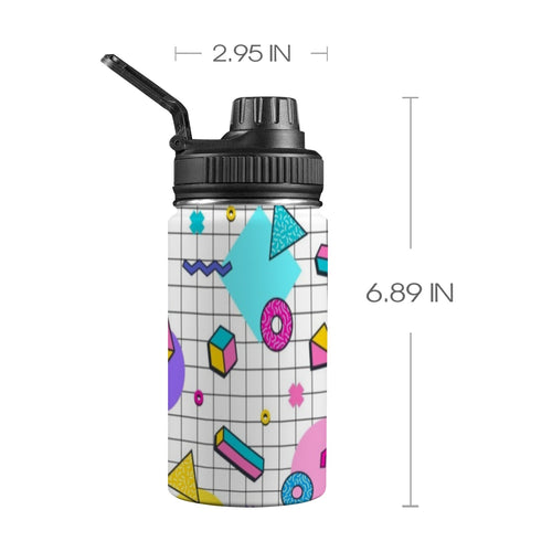 80's Grid - Kids Water Bottle with Chug Lid (12 oz)