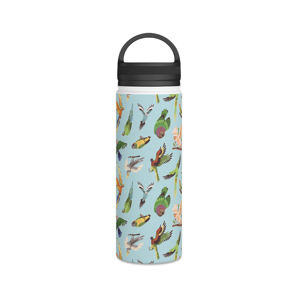 Parrots, Beautiful Colourful Birds Stainless Steel Water Bottle, Handle Lid White 18oz Stainless Steel Water Bottle With Handle Lid Birds Globally Fulfilled