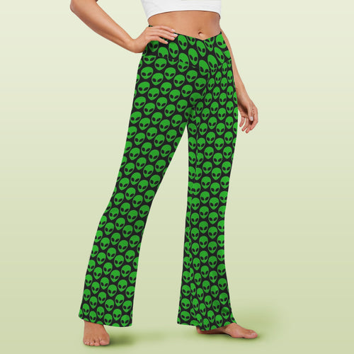 Aliens High Waist Crossover Tummy Control Flare Leggings High Waist Flare Leggings Printed Offshore Sci Fi