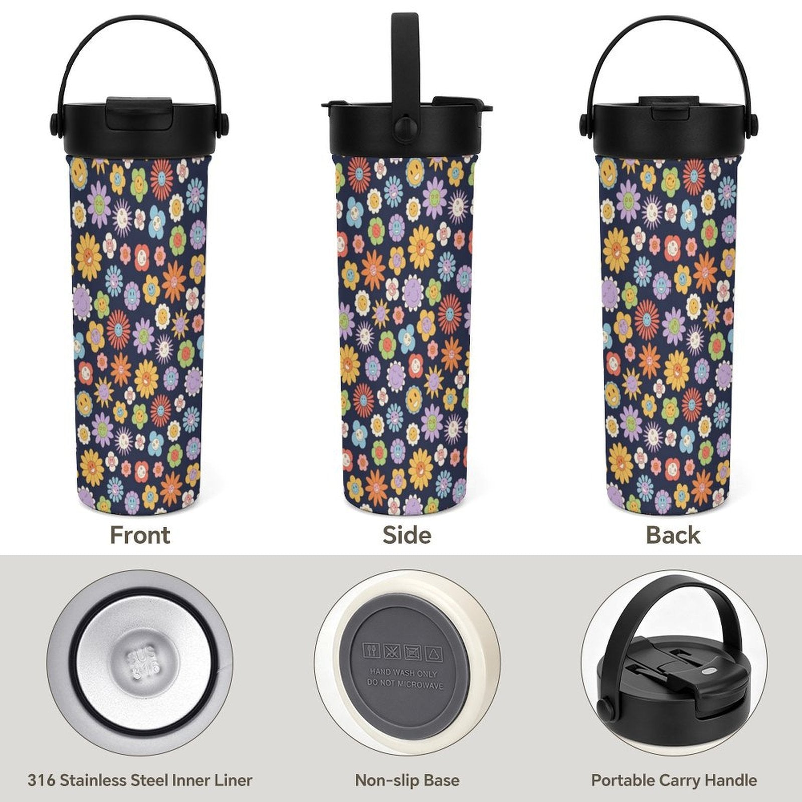 Groovy Flowers 20oz Tea Tumbler with Carry Handle