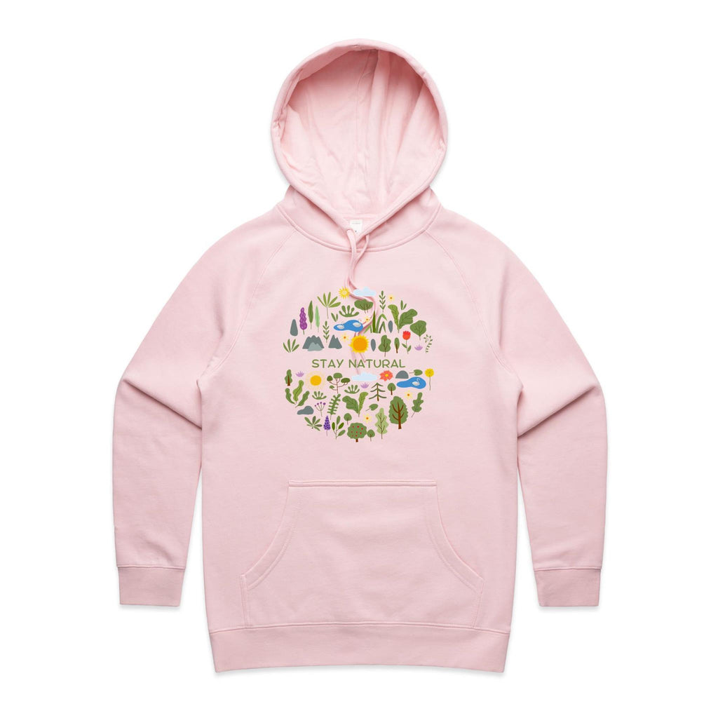 Stay Natural - Womens Hoodie Pink Womens Hoodie Plants Printed In Australia