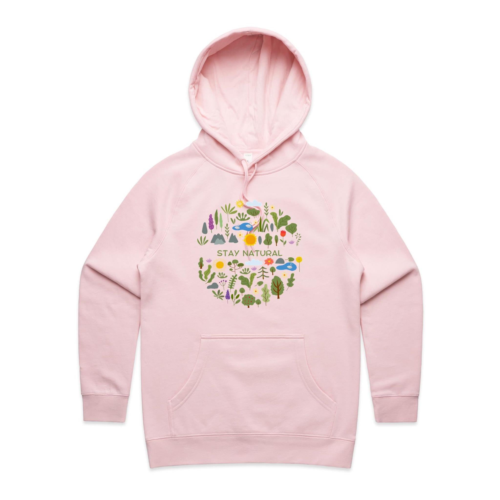 Stay Natural - Womens Hoodie Pink Womens Hoodie Plants Printed In Australia