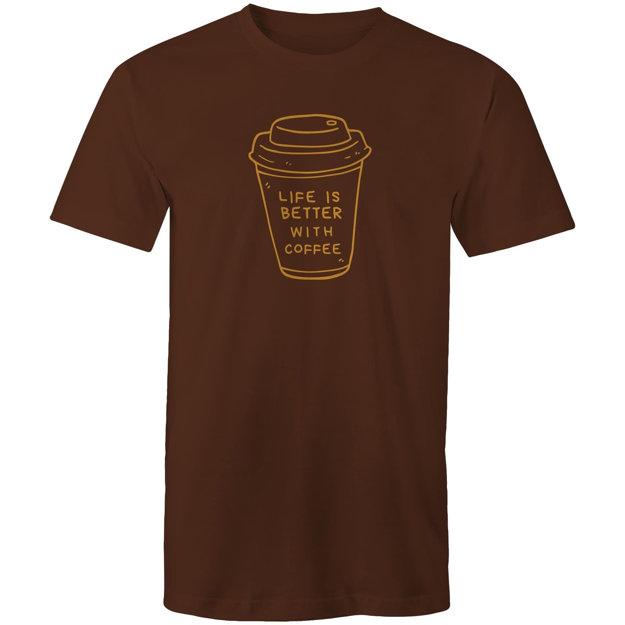 Life Is Better With Coffee - Mens T-Shirt Dark Chocolate Mens T-shirt Coffee Printed In Australia